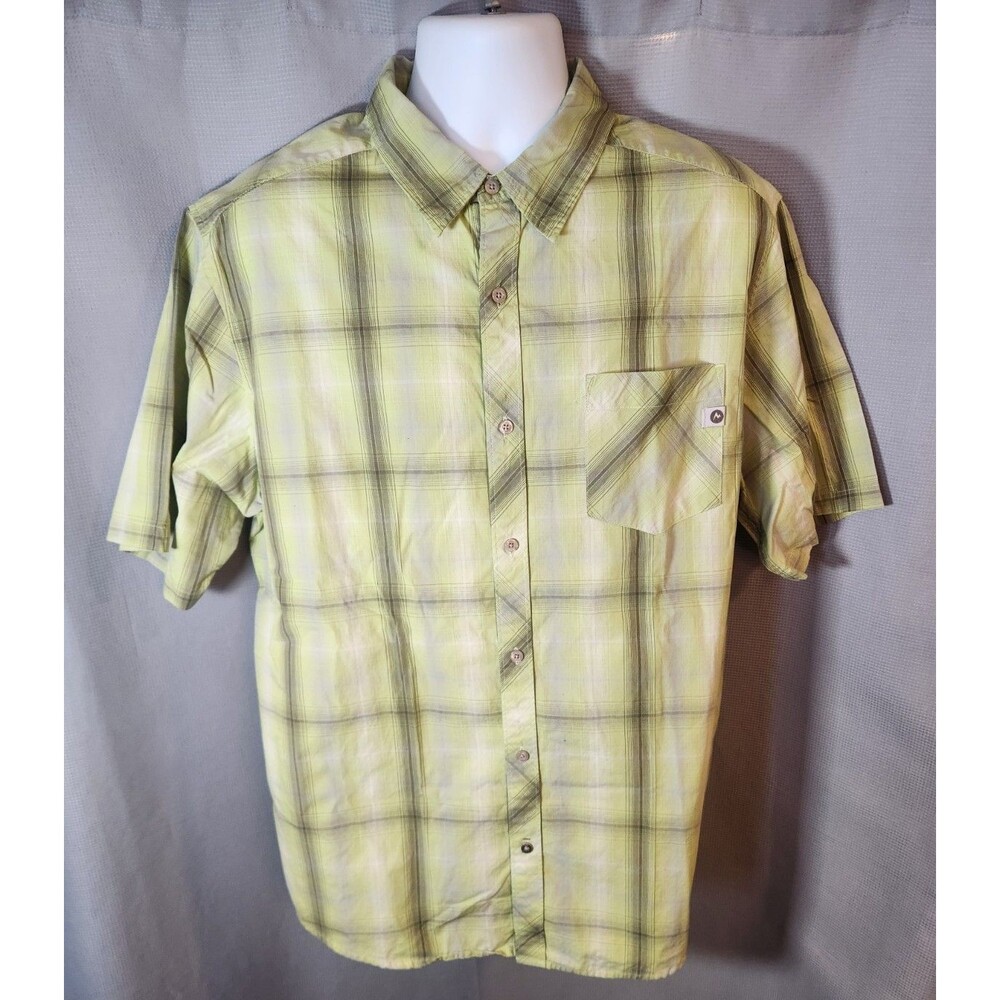 Marmot Shirt Mens‎ Large Yellow Plaid Short Sleeve Button Up Organic Cotton XL
